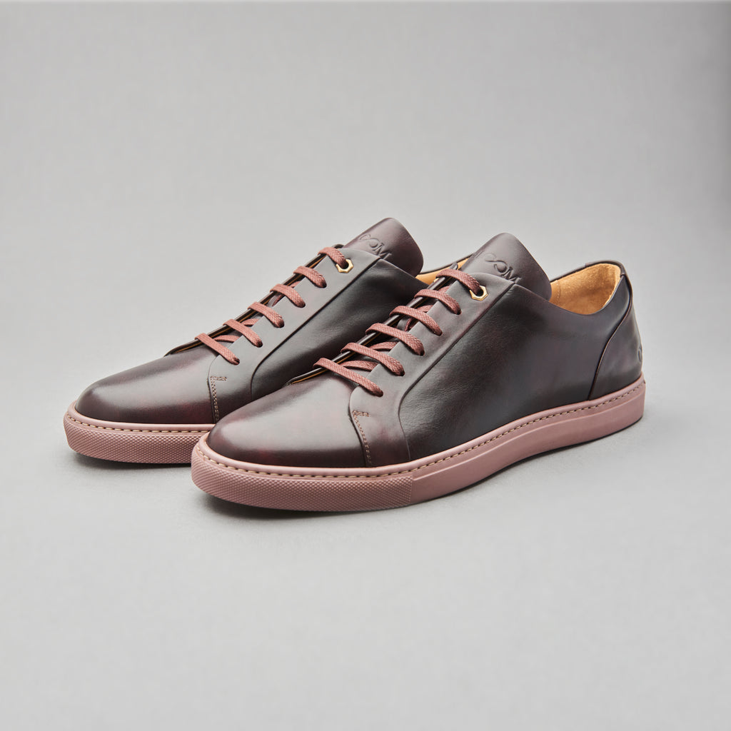 Low Top Court Sneaker in Burgundy Museum Calf Leather