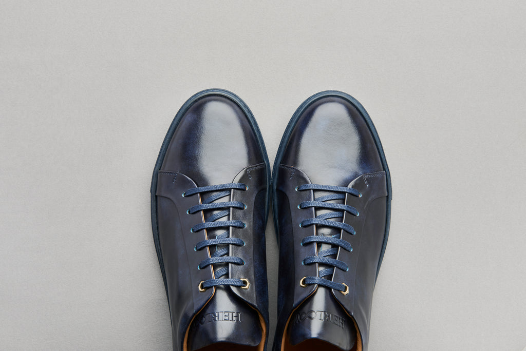 Low Top Court Sneaker in Navy Museum Calf Leather