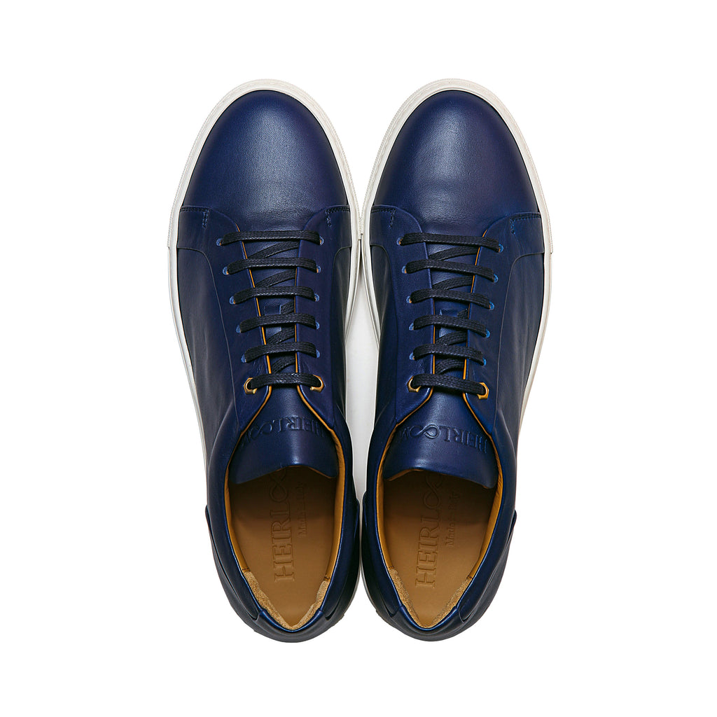 Low Top Court Sneaker in Blue Smooth Calf Leather
