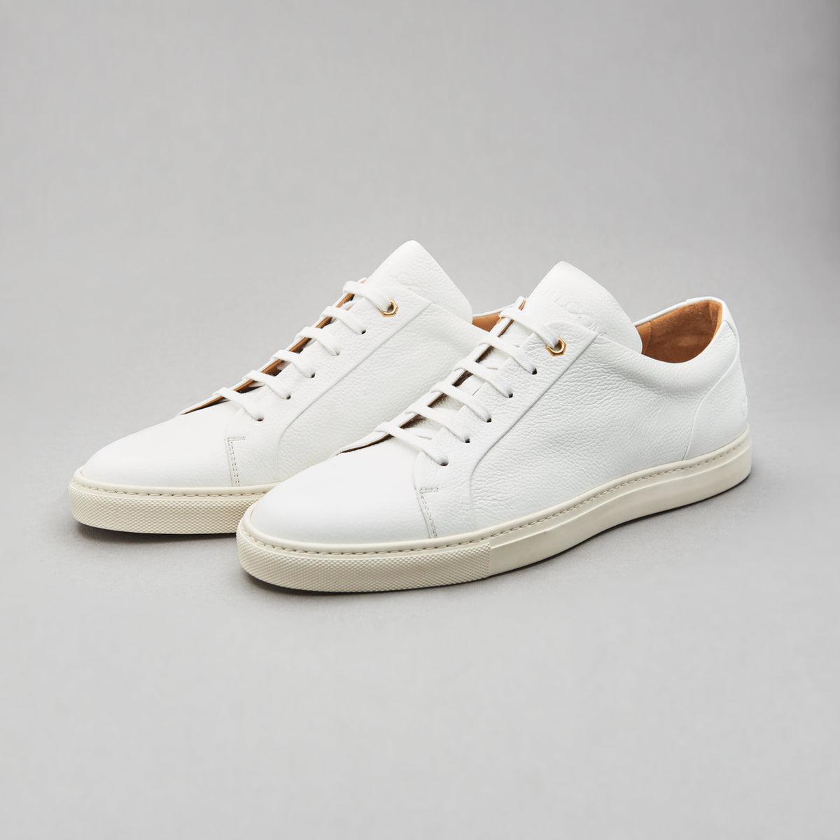 Low Top Court Sneaker in White Tumbled Grain Leather Heirloom by