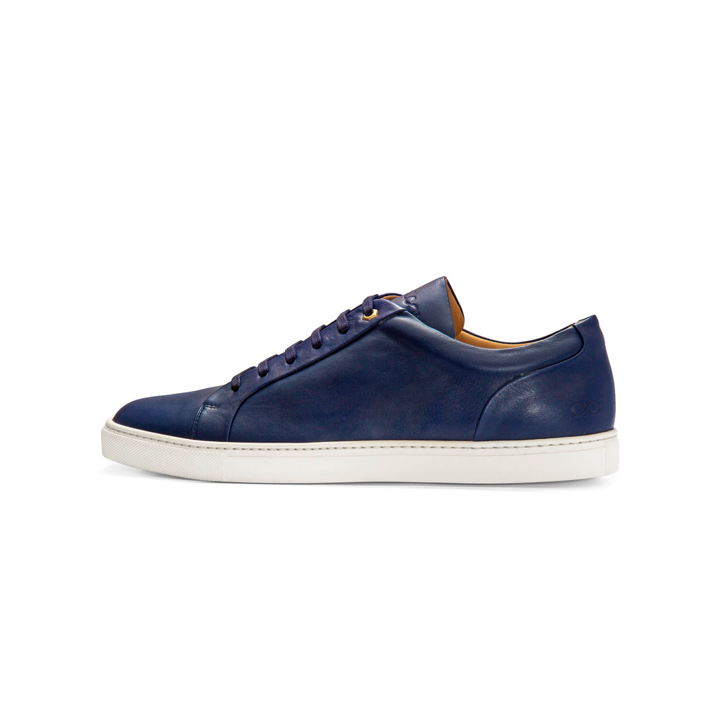 Low Top Court Sneaker in Blue Smooth Calf Leather