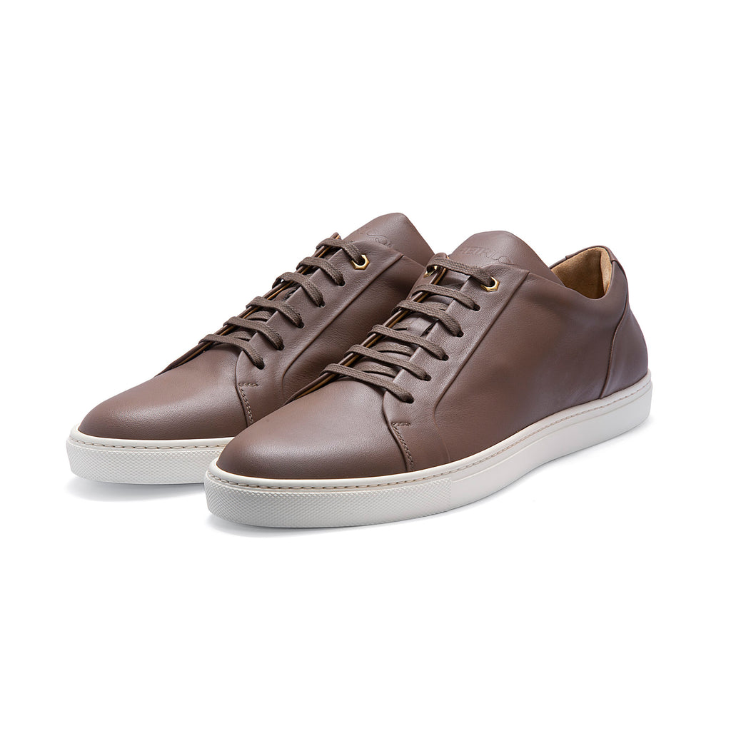 Low Top Court Sneaker in Taupe Smooth Calf Leather