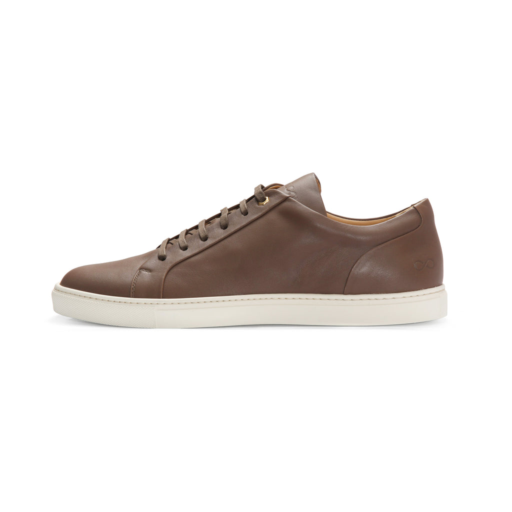 Low Top Court Sneaker in Taupe Smooth Calf Leather